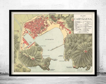 Old Map of Cartagena Spain 1900 Vintage map | Vintage Poster Wall Art Print | Wall Map Print | Old Map Print