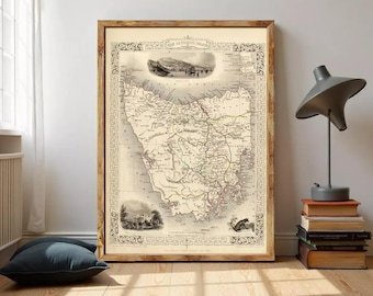Old Map of Tasmania 1851 Vintage Map | Wall Map Print