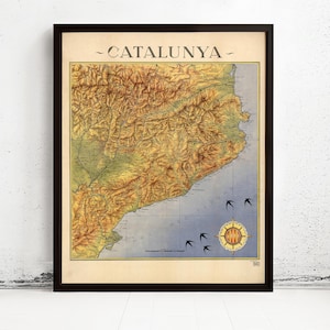 Old Map of Cataluña Catalunya 1940 Old Catalonia map Vintage Map | Vintage Map Wall Art Print | Large Map Print | Home Decor Wall Art