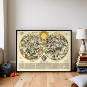 Old Celestial Map Vintage Astronomy 1700 Vintage Map | Wall Map Print