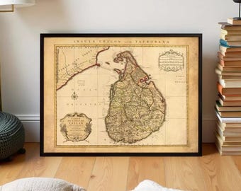 Old Vintage Map of Sri Lanka Old Ceylon 1742 Vintage Map | Wall Map Print