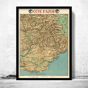 Old Map of Cote D Azur France 1928 Vintage Map  | Vintage Map Wall Art Print | Large Map Print | Home Decor Wall Art