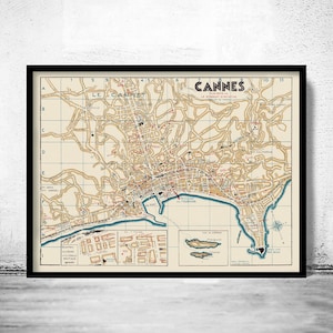 Old Map of Cannes France 1938 Vintage Map | Vintage Map Wall Art Print | Large Map Print | Home Decor Wall Art