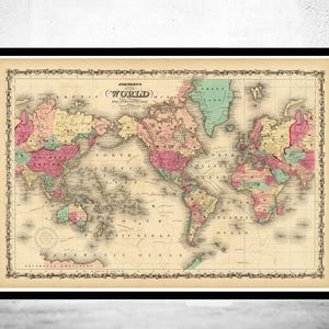Old Map of The World 1860 Mercator Projection | World Map Gift World Map Print | Vintage World Map | World Map Wall Art | Large Map Print
