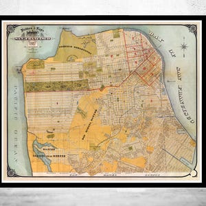 Old Map of San Francisco 1887 Vintage Map San Francisco | Vintage Map Wall Art Print | Large Map Print | Home Decor Wall Art