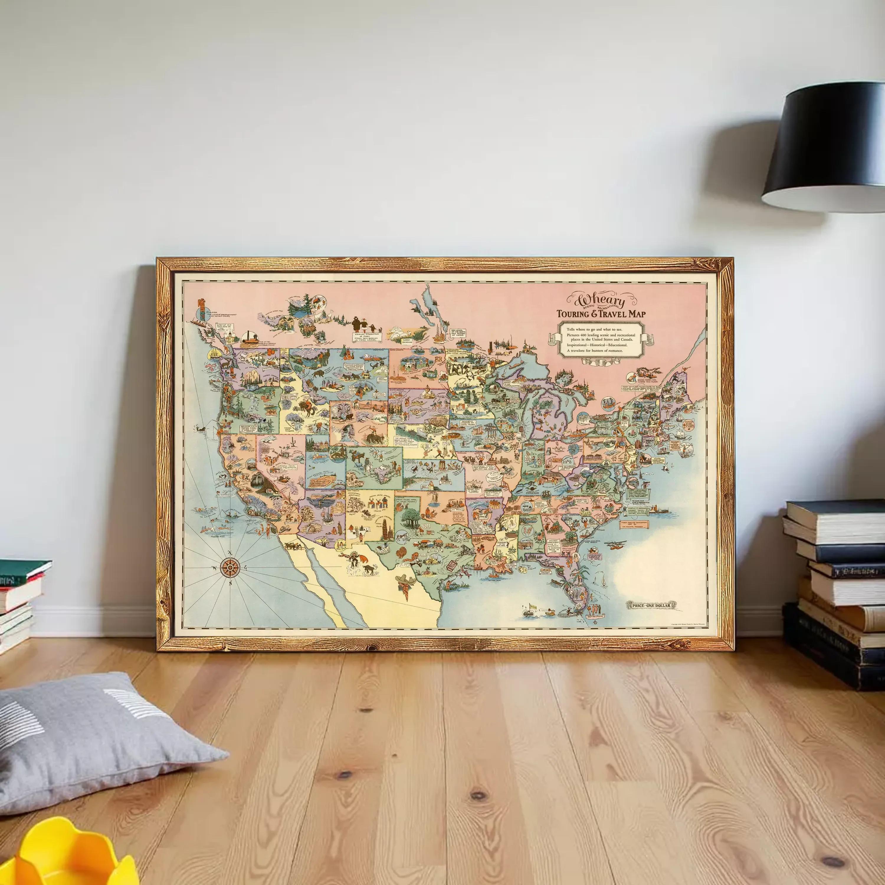 Vintage Map of United States America, Recreational Touring