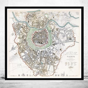 Old Map of Vienna Wien with gravures, Austria 1833 Vintage  | Vintage Map Wall Art Print | Large Map Print | Home Decor Wall Art
