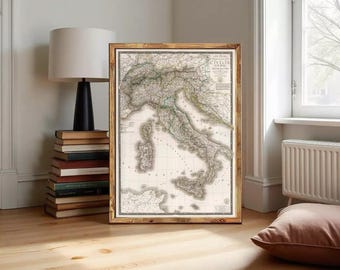 Old Map of Italy 1836, Europe Antique Mediterranean Sea  | Wall Map Print