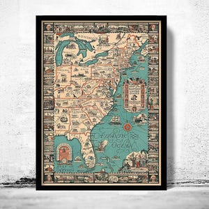 Old Map of Eastern United States 1929 Vintage Map | Vintage Map Wall Art Print | Large Map Print | Home Decor Wall Art
