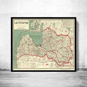 Old Map of Latvia 1926 Vintage Map Lettonie Chart | Vintage Map Wall Art Print | Large Map Print | Home Decor Wall Art