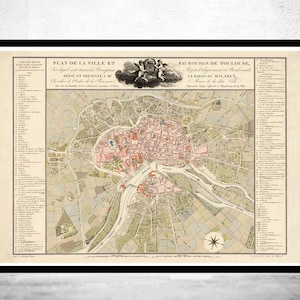 Old Map of Toulouse France 1850 Vintage Map | Vintage Map Wall Art Print | Large Map Print | Home Decor Wall Art