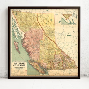 Old Map of British Columbia 1915 Canada Vintage Map | Vintage Map Wall Art Print | Large Map Print | Home Decor Wall Art