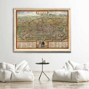 Old Map of Rome Roma Italy 1572 Ancient Map of Rome Vintage Map | Vintage Map Wall Art Print | Large Map Print | Home Decor Wall Art