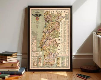 Old Map of Portugal Mapa de Portugal, Portuguese map  | Wall Map Print