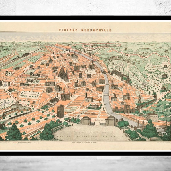 Old Map of Florence Firenze Monumentale 1910  | Vintage Poster Wall Art Print | Wall Map Print | Old Map Print