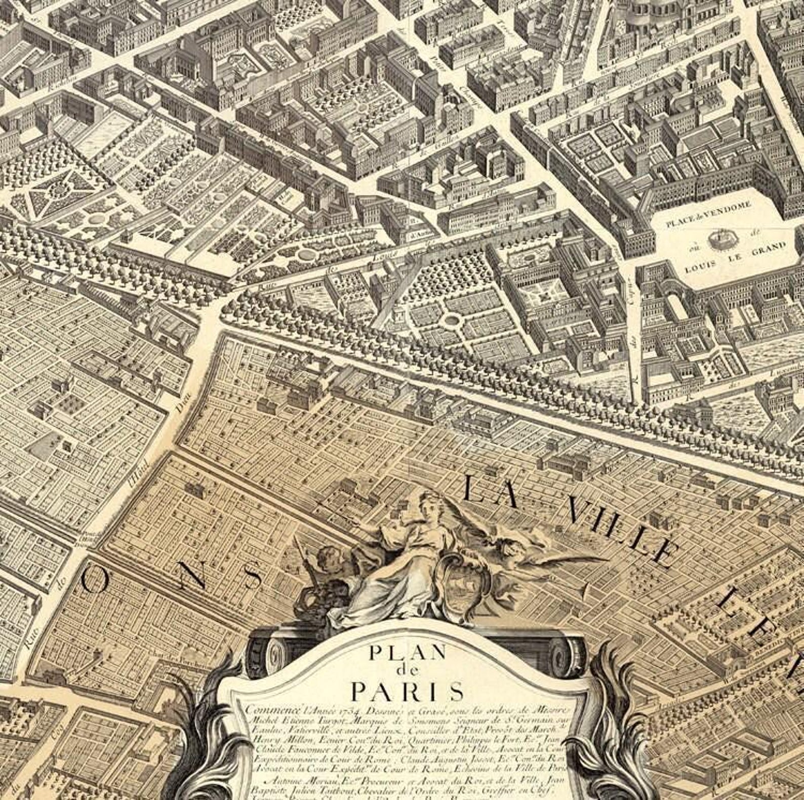 Old Map of Paris 1739 Turgot Map Vintage Map of Paris | Wall Map Print ...