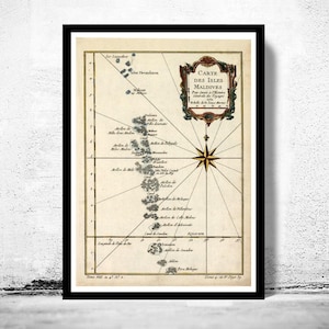 Old Map of Maldives Islands 1750  | Vintage Map Wall Art Print | Large Map Print | Home Decor Wall Art