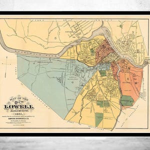Old Map of Lowell Massachusetts 1881 Vintage Map | Vintage Map Wall Art Print | Large Map Print | Home Decor Wall Art
