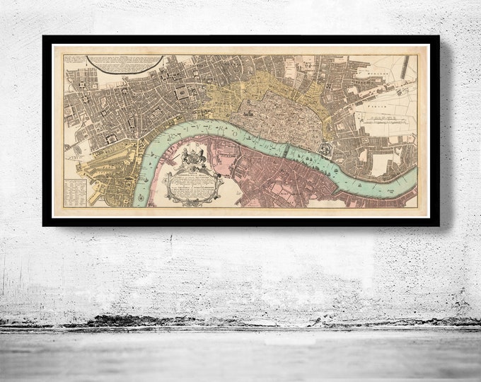 Old Map of London 1736 England United Kingdom Vintage London Map | Vintage Poster Wall Art Print | Wall Map Print | Old Map Print