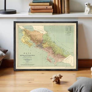 Beautiful Costa Rica Map 1889 Vintage Map | Wall Map Print