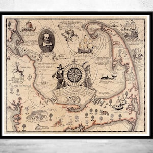 Old Map of Cape Cod Map Illustrated Massachusetts Old Map of Cape Cod | Vintage Map Wall Art Print | Large Map Print