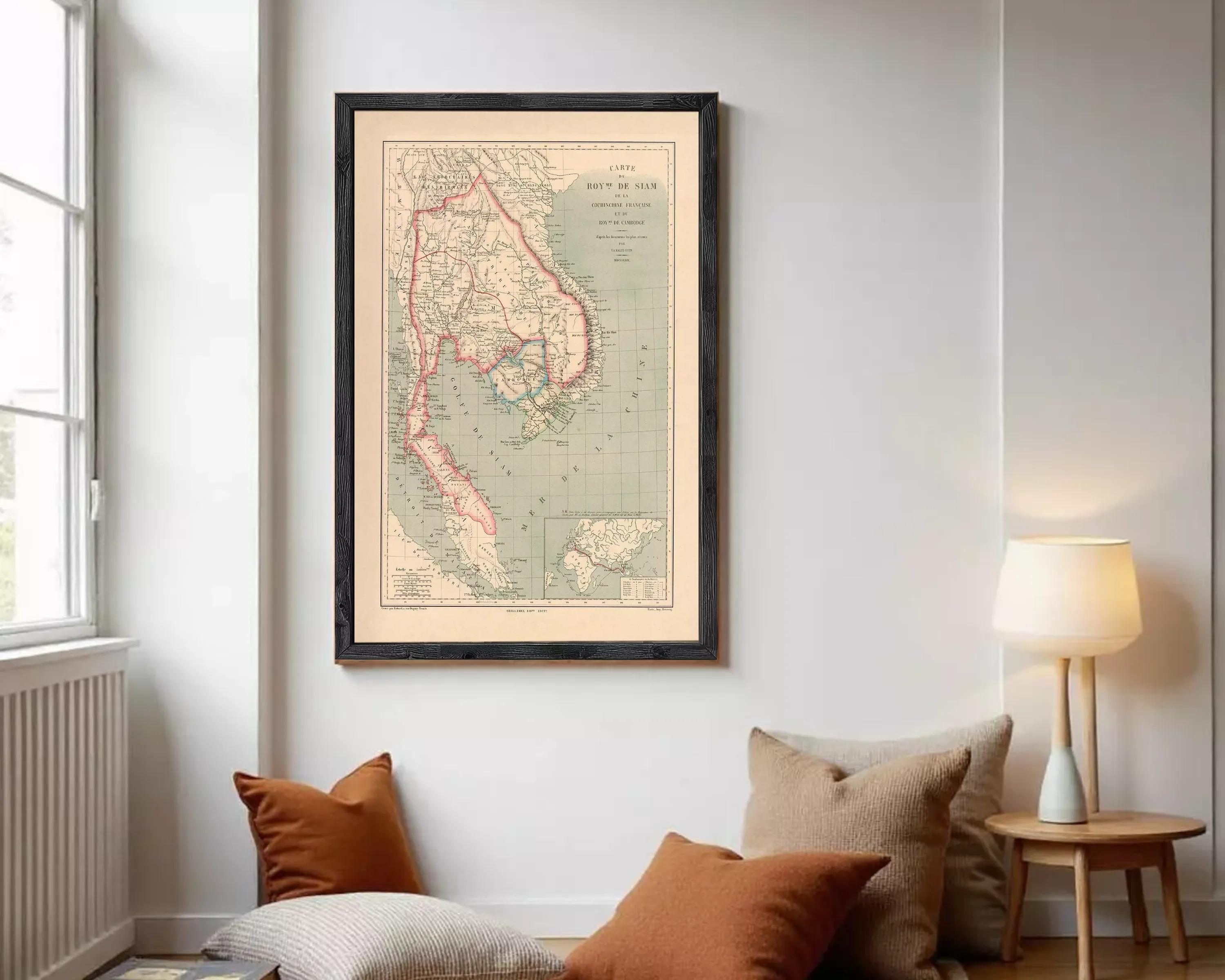 Old Map of Thailand Old Siam 1869 Vintage Map | Wall Map Print - Etsy