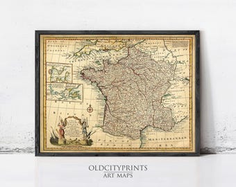 Old Map of France 1747 Vintage Map | Wall Map Print