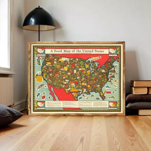 Food Map of the United States Vintage Map 1932 Print | Wall Decor