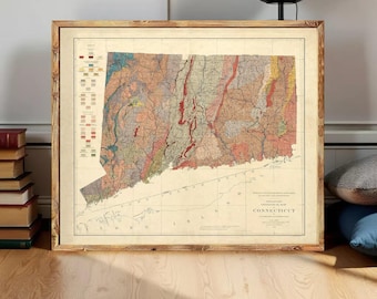 1906 Connecticut Geological Map Print | Vintage State Wall Art