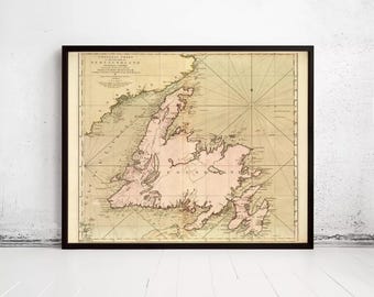 Old Map of Newfoundland Canada 1755 Vintage Map | Wall Map Print