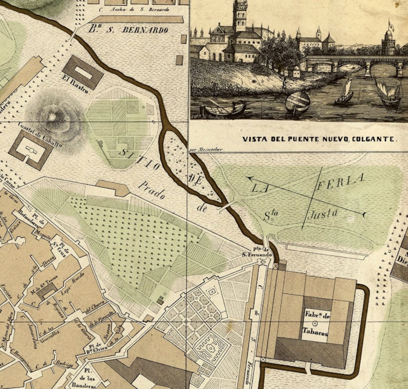 Antiguo mapa de Sevilla Sevilla España 1848 Vintage Mapa ...