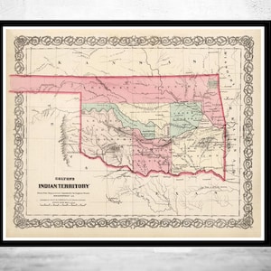 Old Map Oklahoma Indian Territory 1869 United States of America  | Vintage Map Wall Art Print | Large Map Print | Home Decor Wall Art