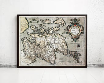 Old Map of Scotland 1602 Sea Monsters Vintage Map of Scotland | Vintage Map Wall Art Print | Large Map Print | Home Decor Wall Art