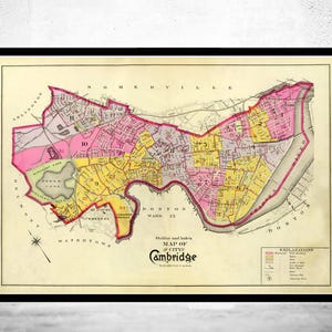 Old Map of Cambridge Massachusetts 1890 Vintage Map  | Vintage Map Wall Art Print | Large Map Print | Home Decor Wall Art