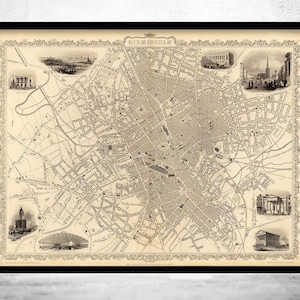 Old Map of Birmingham  United Kingdom 1851 Vintage Map | Vintage Map Wall Art Print | Large Map Print | Home Decor Wall Art