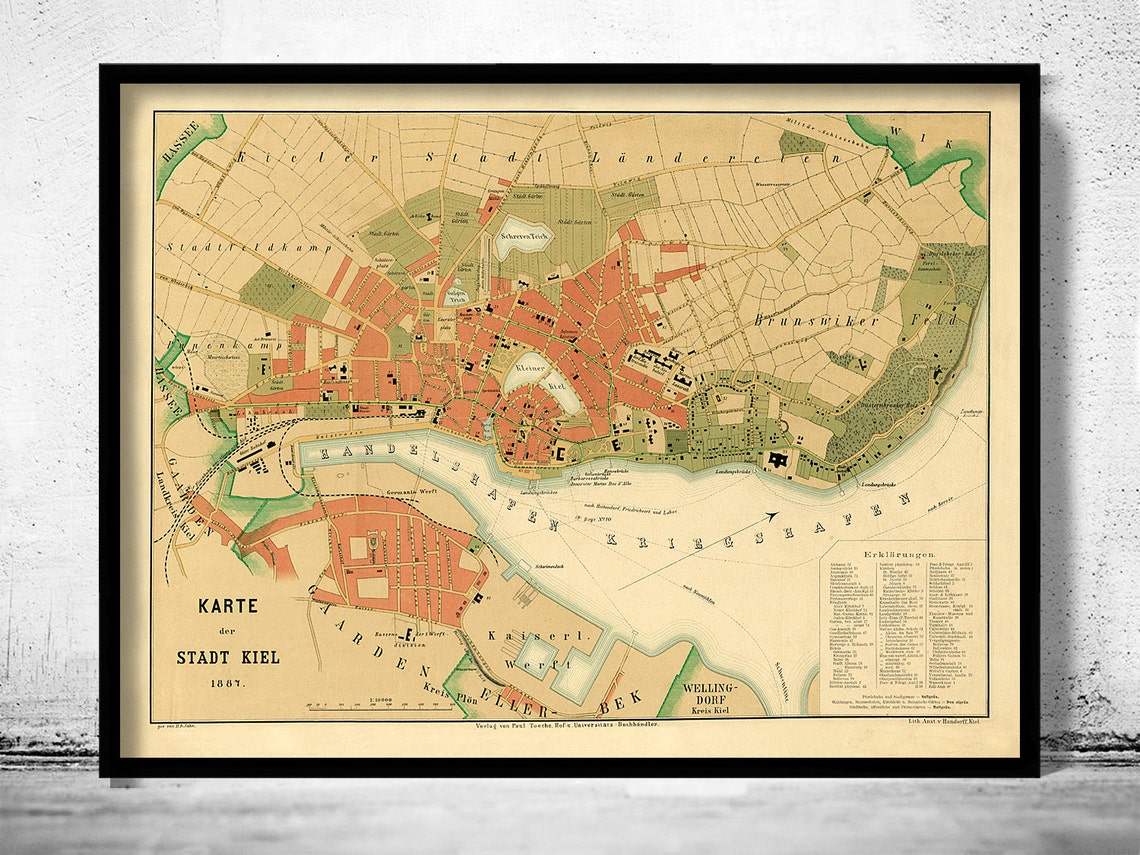 Old Map of Kiel Germany 1887 Vintage Map Vintage Poster Wall - Etsy