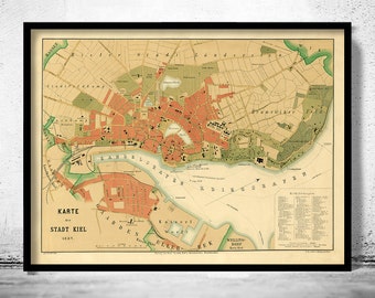 Alte Landkarte von Kiel Deutschland 1887 Vintage Landkarte | Vintage Poster Wand Kunst Druck | Wall Map Print | Alte Landkarte Print