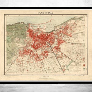 Old Map of Oran Algeria 1928 Vintage map | Vintage Map Wall Art Print | Large Map Print | Home Decor Wall Art