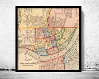 Old Map of Cincinnati 1860  | Vintage Poster Wall Art Print | Wall Map Print | Old Map Print