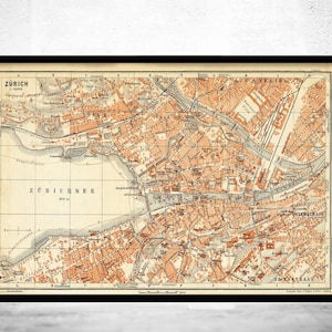 Old Map of Zurich Switzerland 1913 Vintage Map | Vintage Map Wall Art Print | Large Map Print | Home Decor Wall Art