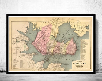 Old Map of Portland Maine 1885 Vintage Map  | Vintage Poster Wall Art Print | Wall Map Print | Old Map Print