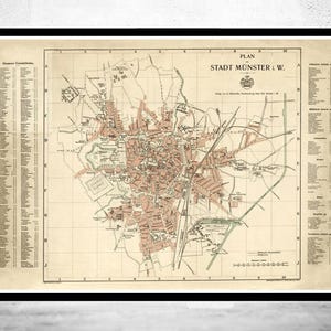 Old Map of Munster Germany 1913 Vintage Map | Vintage Map Wall Art Print | Large Map Print | Home Decor Wall Art