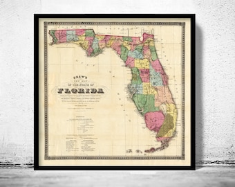 Old Map of Florida 1870 Vintage Map | Vintage Poster Wall Art Print | Wall Map Print | Old Map Print