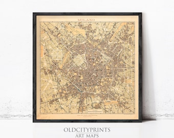 Vintage Map of Milan Italy 1910 | Antique City Plan Wall Art Decor Print