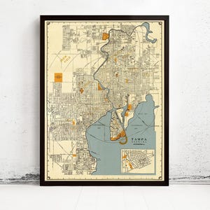 Old Map of Tampa Florida 1947 Vintage Map of Tampa City Florida | Vintage Map Wall Art Print | Large Map Print | Home Decor Wall Art
