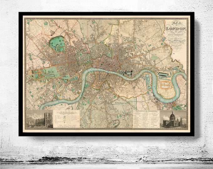 Victorian Old London Map 1830, England  | Vintage Poster Wall Art Print | Wall Map Print | Old Map Print