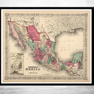 Old Map of Mexico 1865 Vintage Map | Vintage Map Wall Art Print | Large Map Print | Home Decor Wall Art