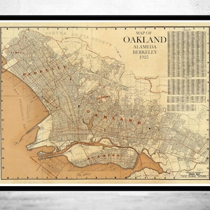 Old map Oakland Alameda Berkeley California 1925  | Vintage Map Wall Art Print | Large Map Print | Home Decor Wall Art