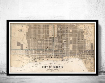 Ancienne carte de Toronto, 1857, Ontario Canada, carte vintage de Toronto | Affiche d'art mural vintage | Impression de carte murale | Ancienne impression de carte