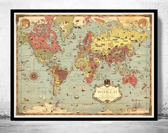 Beautiful Vintage World Map 1931 Vintage Map | World Map Gift World Map Print | Vintage World Map | World Map Wall Art | Large Map Print
